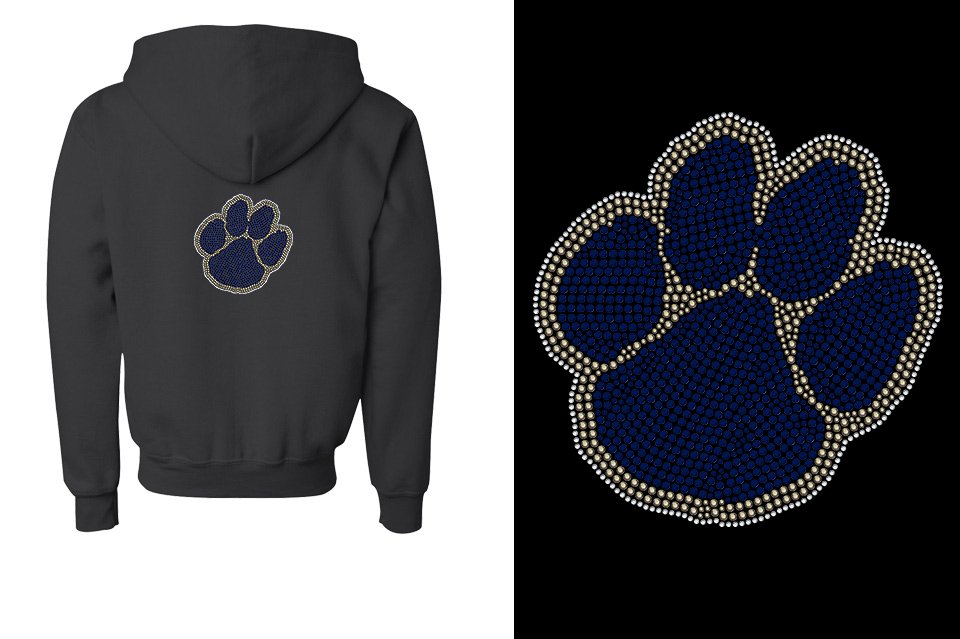 Rhinestones Seneca Paw Youth Unisex Zip Hoodie