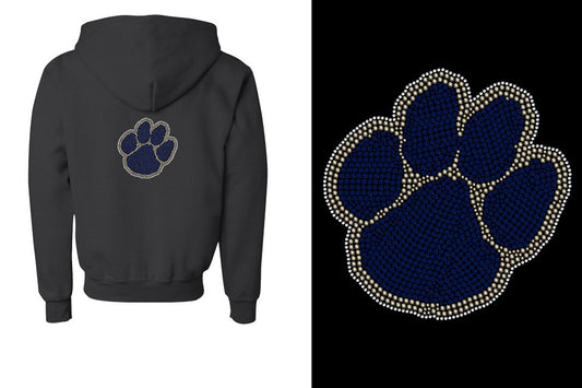 Rhinestones Seneca Paw Youth Unisex Zip Hoodie