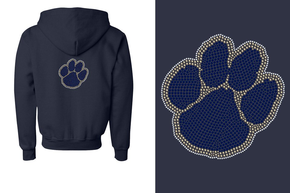 Rhinestones Seneca Paw Youth Unisex Zip Hoodie
